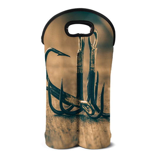 Fishing Hooks Print Double Neoprene Wine Tote