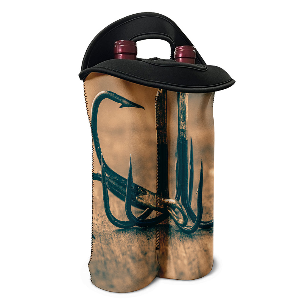 Fishing Hooks Print Double Neoprene Wine Tote