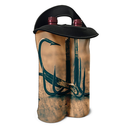 Fishing Hooks Print Double Neoprene Wine Tote