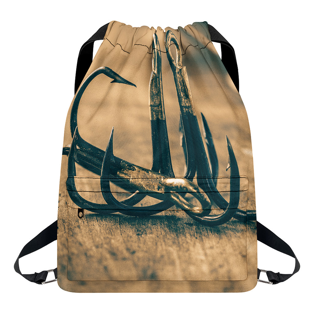 Fishing Hooks Print Drawstring Backpack