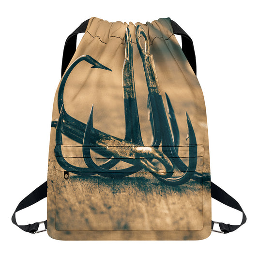 Fishing Hooks Print Drawstring Backpack