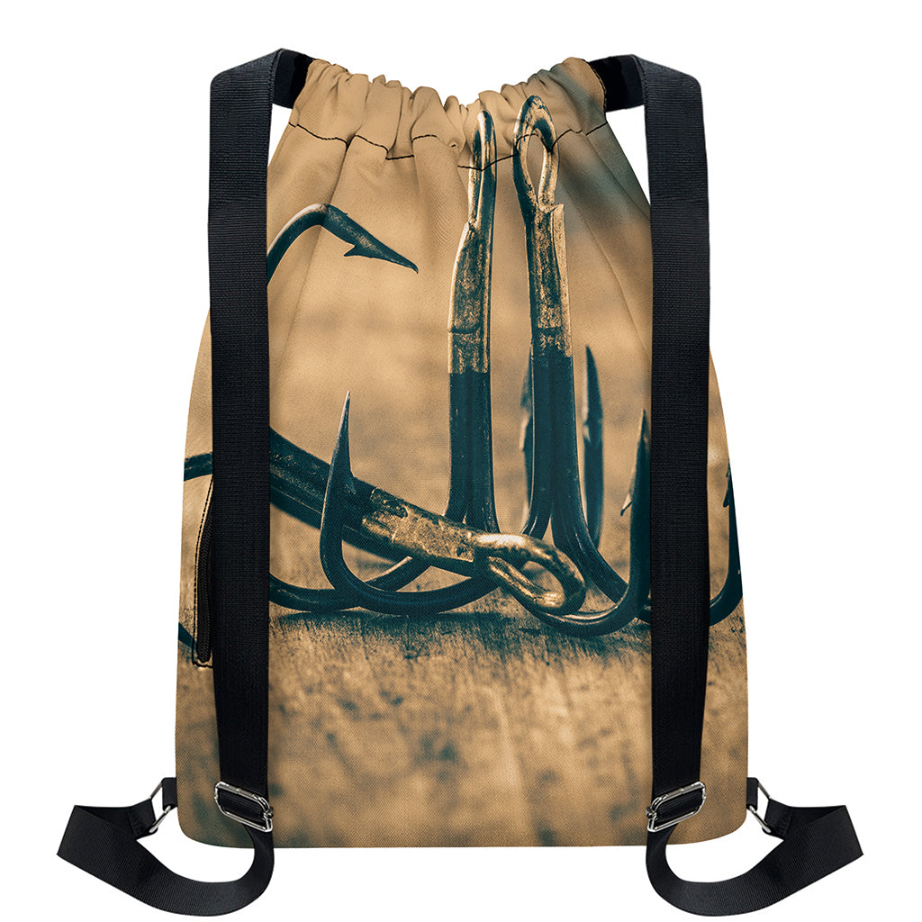 Fishing Hooks Print Drawstring Backpack