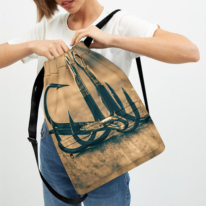 Fishing Hooks Print Drawstring Backpack