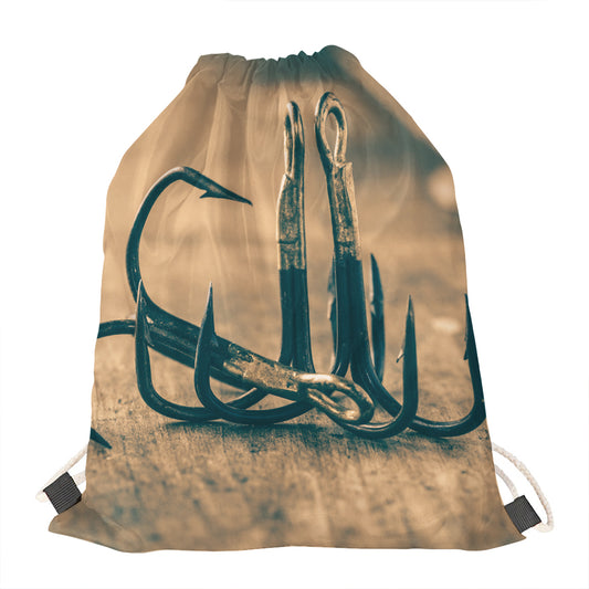 Fishing Hooks Print Drawstring Bag