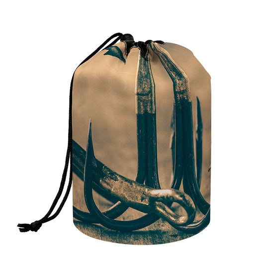Fishing Hooks Print Drawstring Makeup Bag