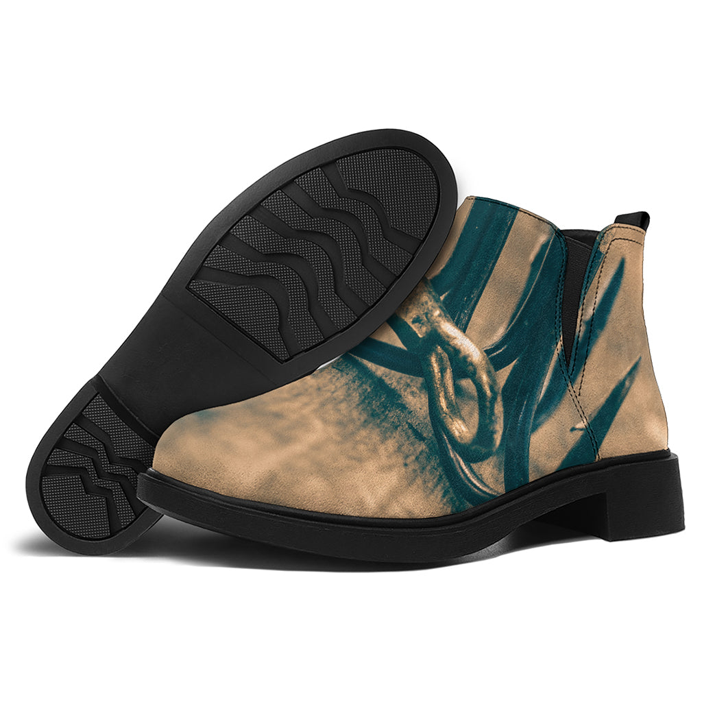 Fishing Hooks Print Flat Ankle Boots