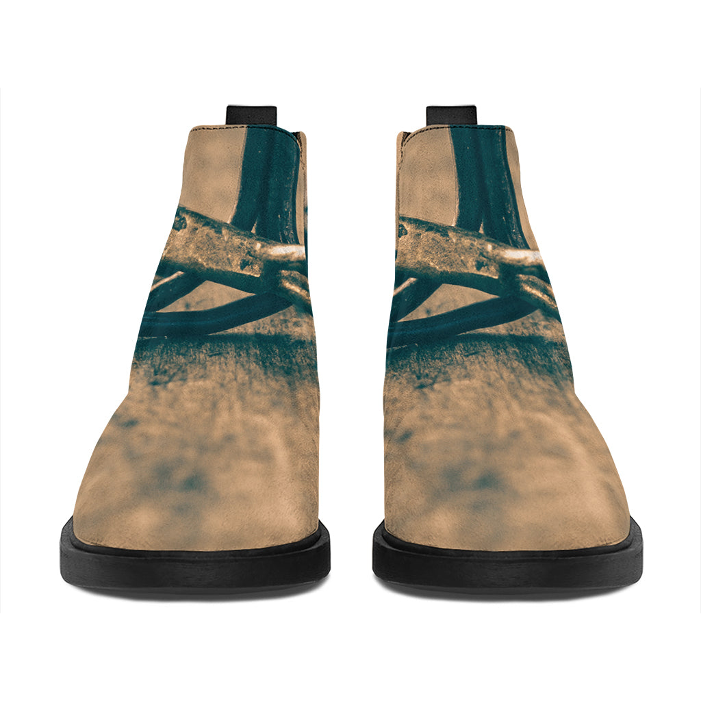 Fishing Hooks Print Flat Ankle Boots