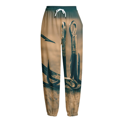 Fishing Hooks Print Fleece Lined Knit Pants