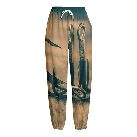 Fishing Hooks Print Fleece Lined Knit Pants