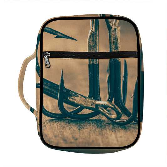 Fishing Hooks Print Front Pocket Bible Bag