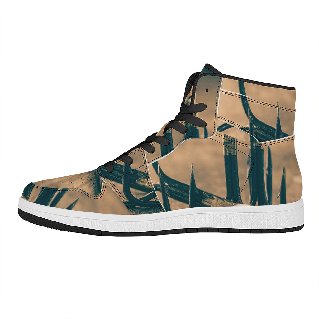 Fishing Hooks Print High Top Leather Sneakers