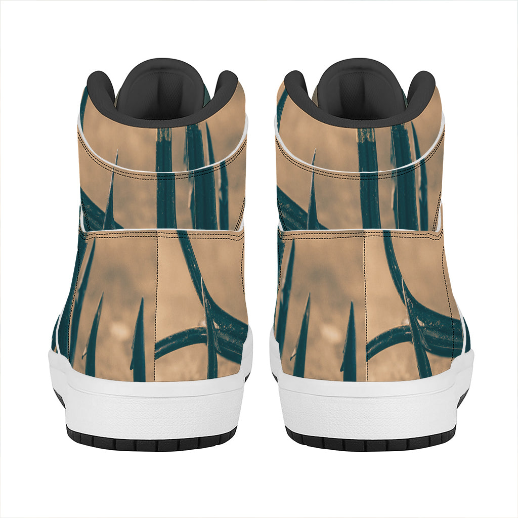 Fishing Hooks Print High Top Leather Sneakers