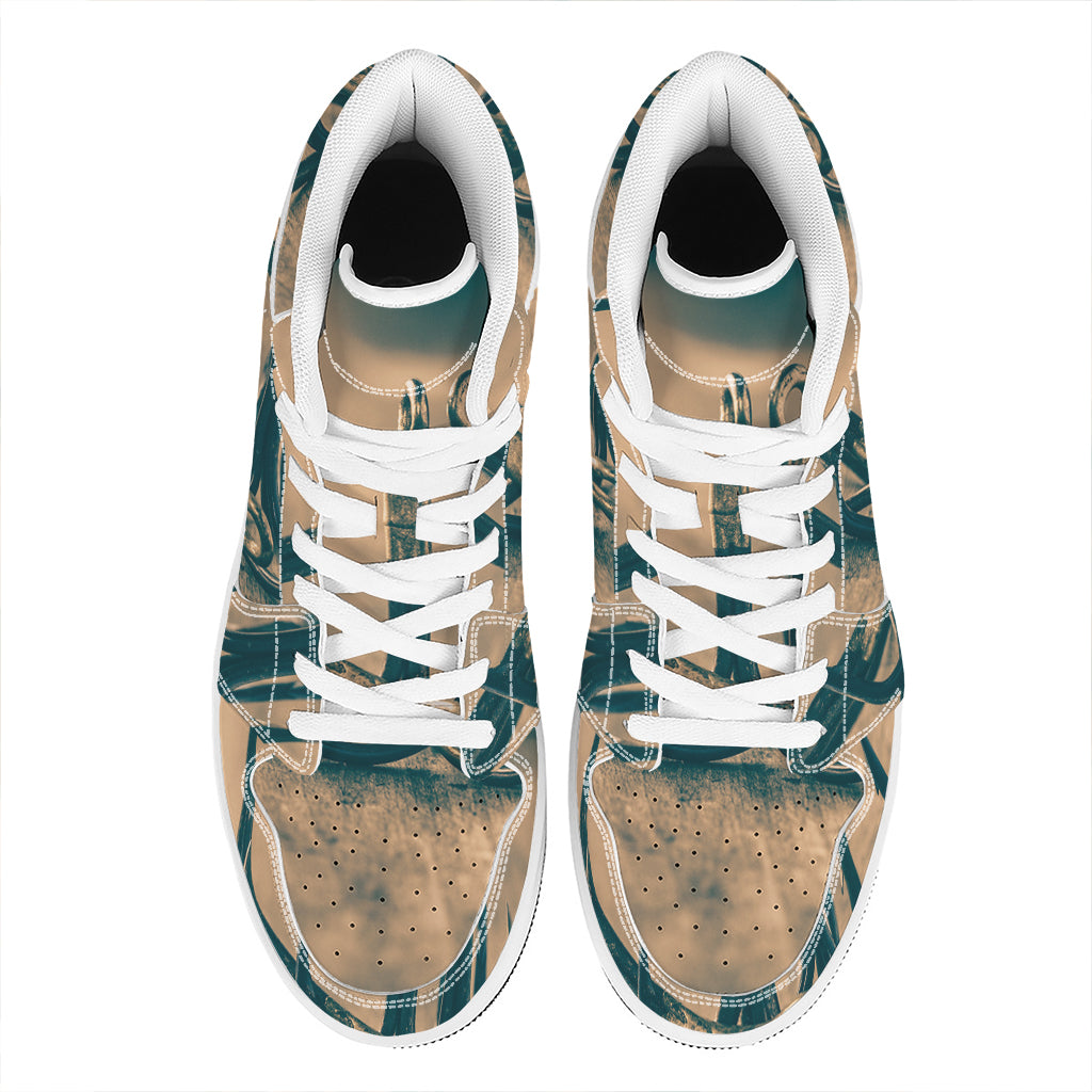 Fishing Hooks Print High Top Leather Sneakers