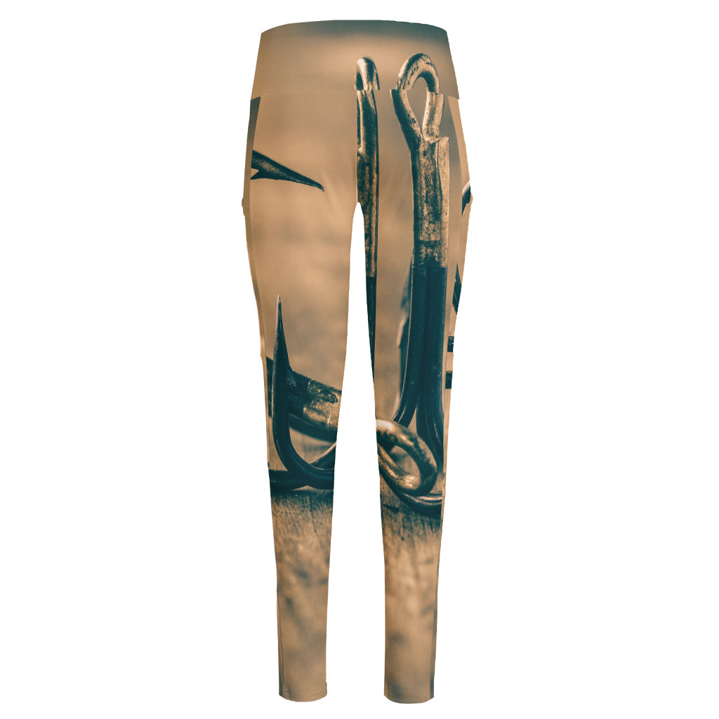 Fishing Hooks Print High-Waisted Pocket Leggings