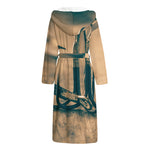 Fishing Hooks Print Hooded Bathrobe