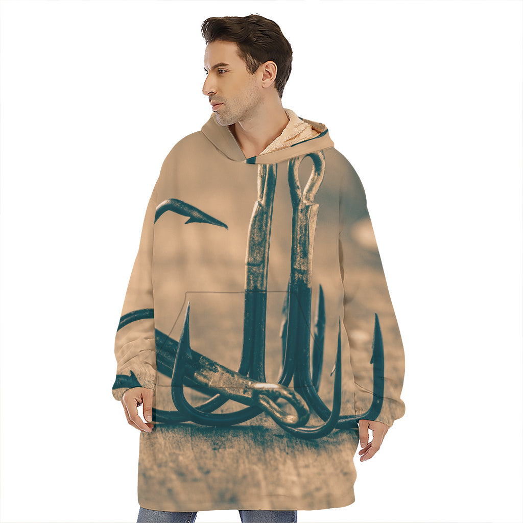 Fishing Hooks Print Hoodie Blanket