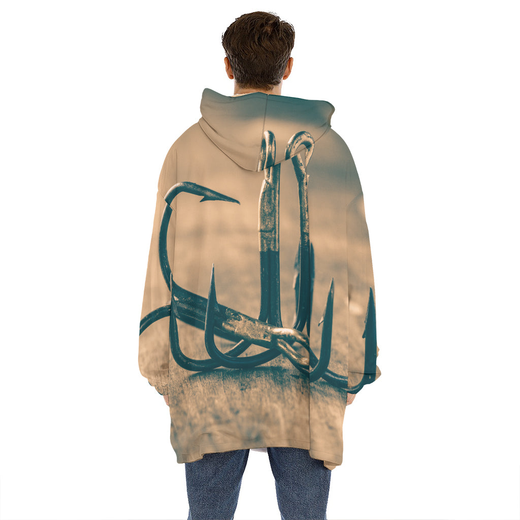 Fishing Hooks Print Hoodie Blanket