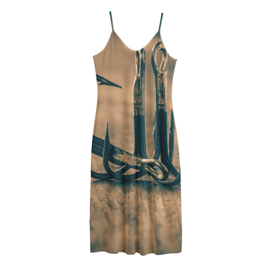 Fishing Hooks Print Jersey Midi Cami Dress