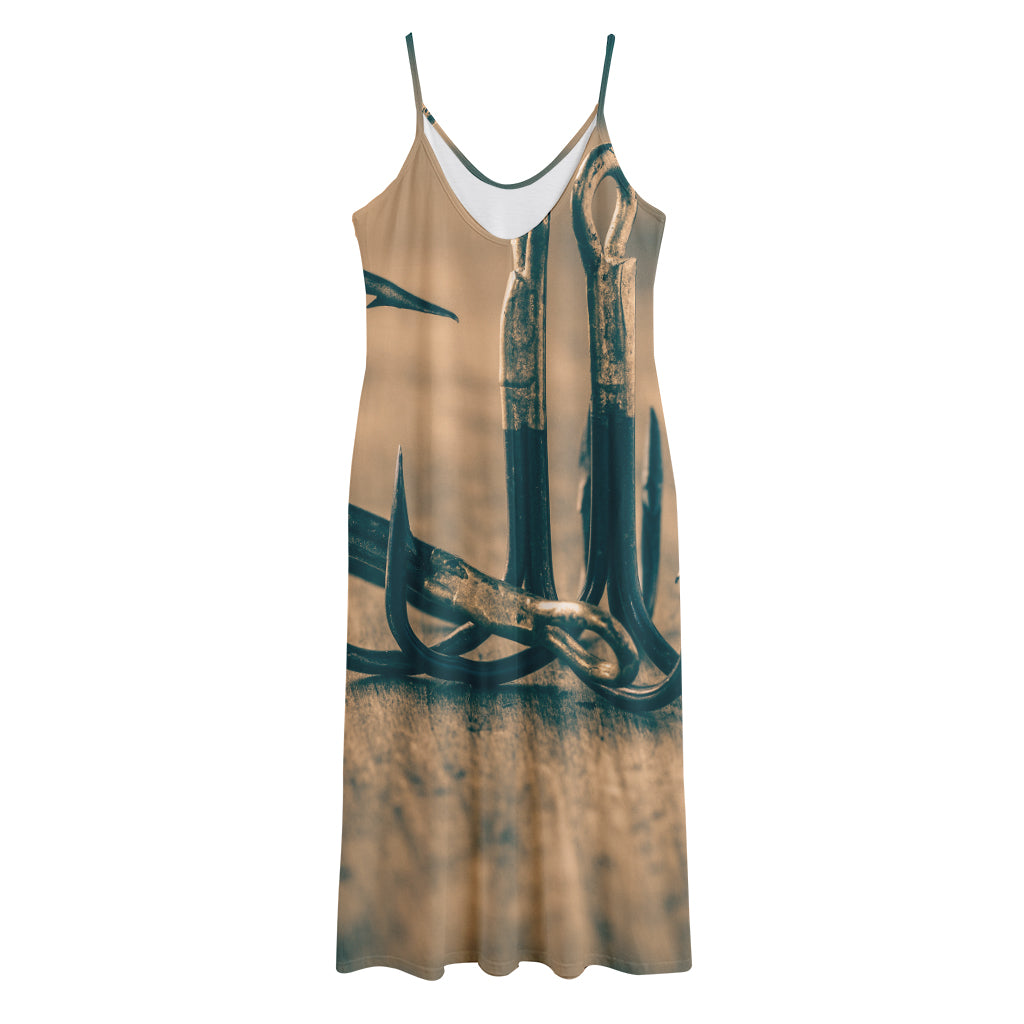 Fishing Hooks Print Jersey Midi Cami Dress
