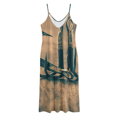 Fishing Hooks Print Jersey Midi Cami Dress