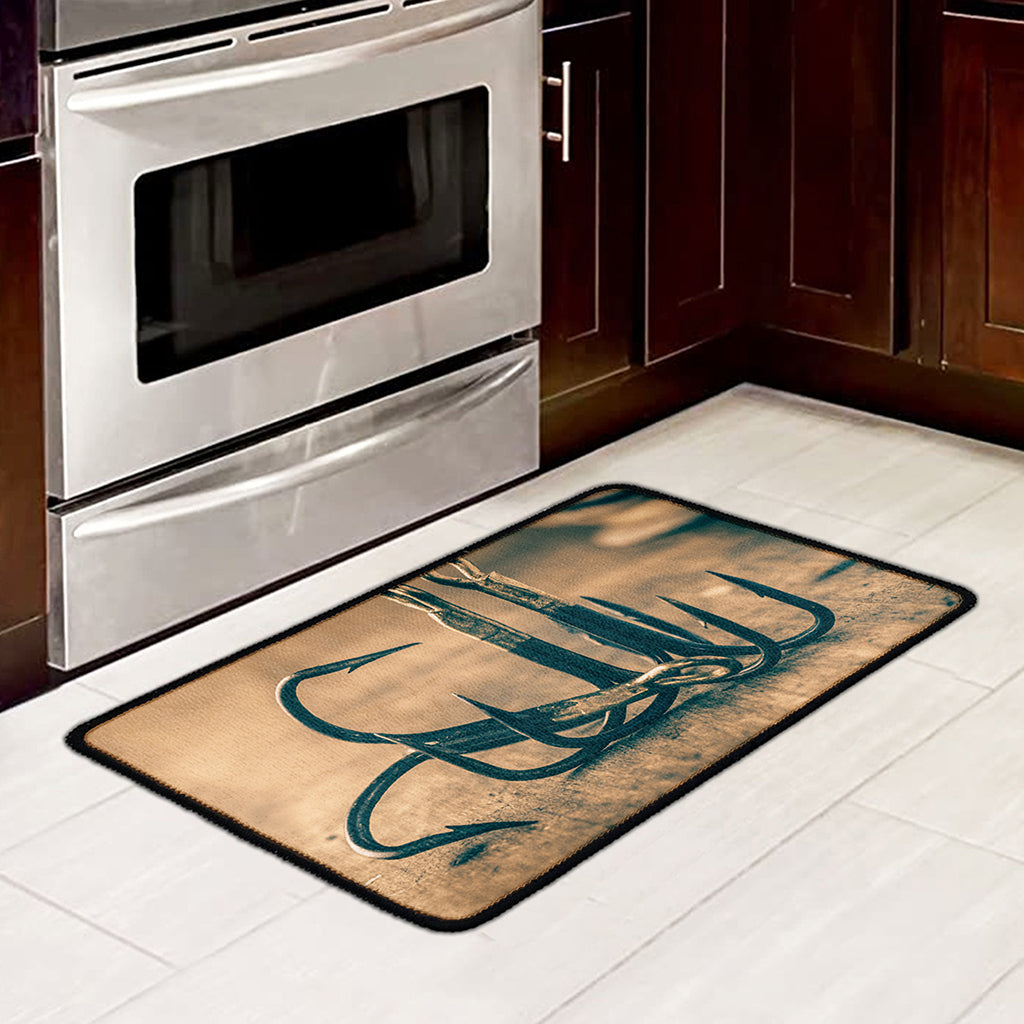 Fishing Hooks Print Kitchen Mat