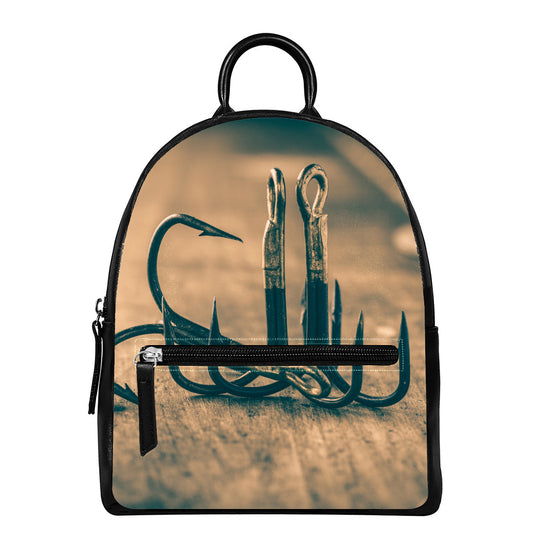 Fishing Hooks Print Leather Backpack