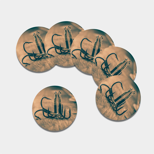 Fishing Hooks Print Leather Coaster Set