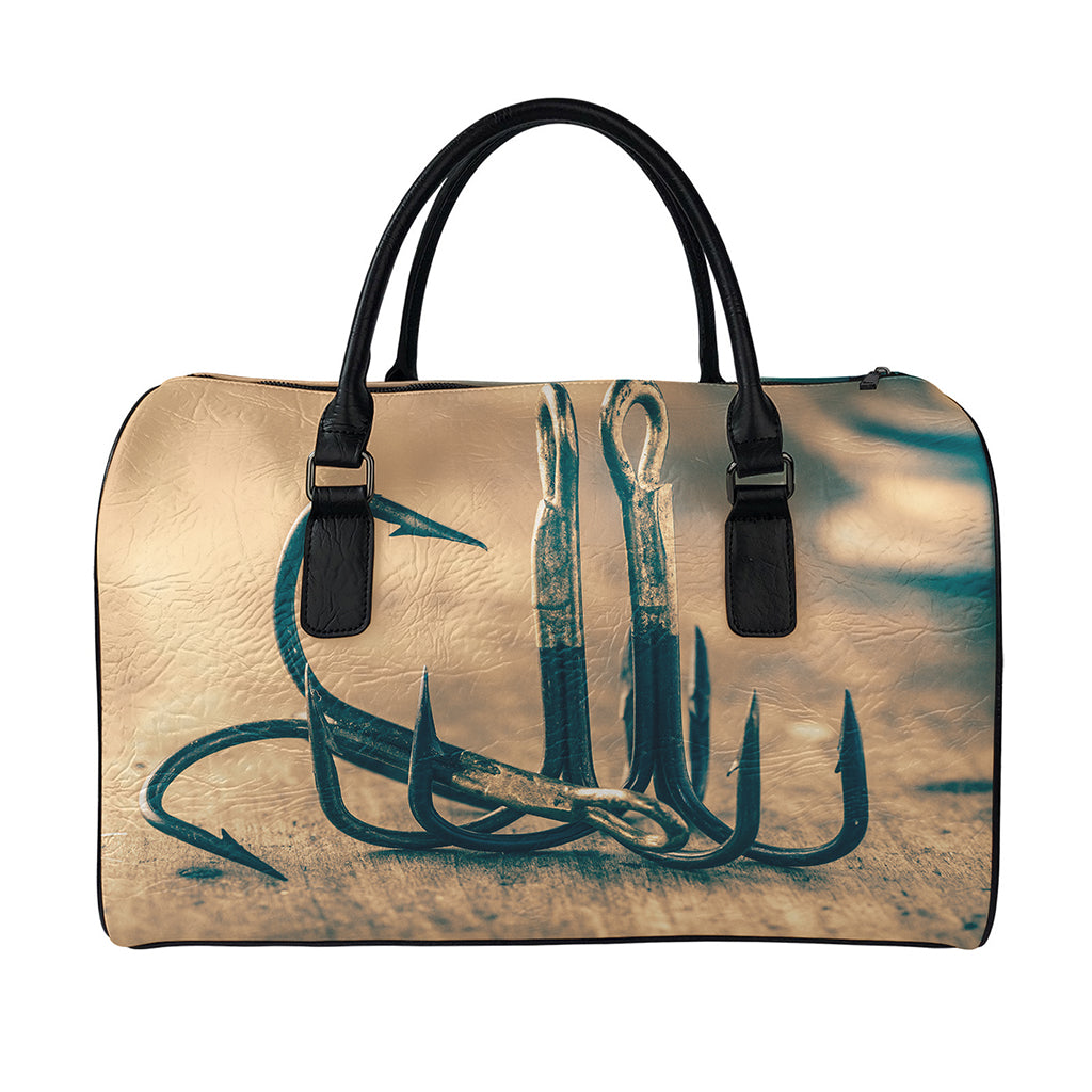 Fishing Hooks Print Leather Duffle Bag