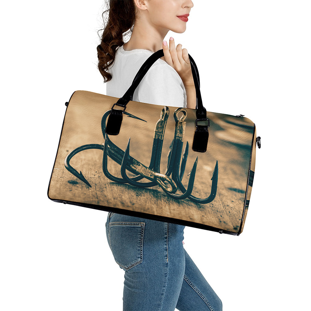 Fishing Hooks Print Leather Duffle Bag