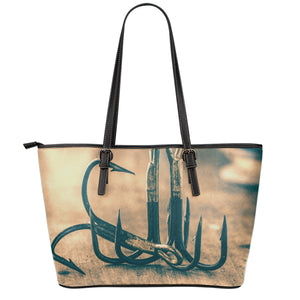 Fishing Hooks Print Leather Tote Bag