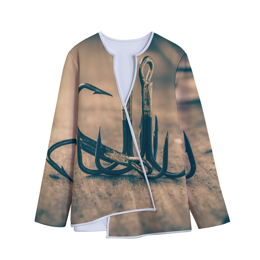 Fishing Hooks Print Long Sleeve Short Coat