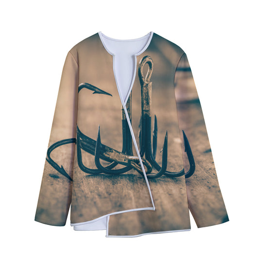 Fishing Hooks Print Long Sleeve Short Coat
