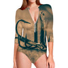 Fishing Hooks Print Long Sleeve Swimsuit