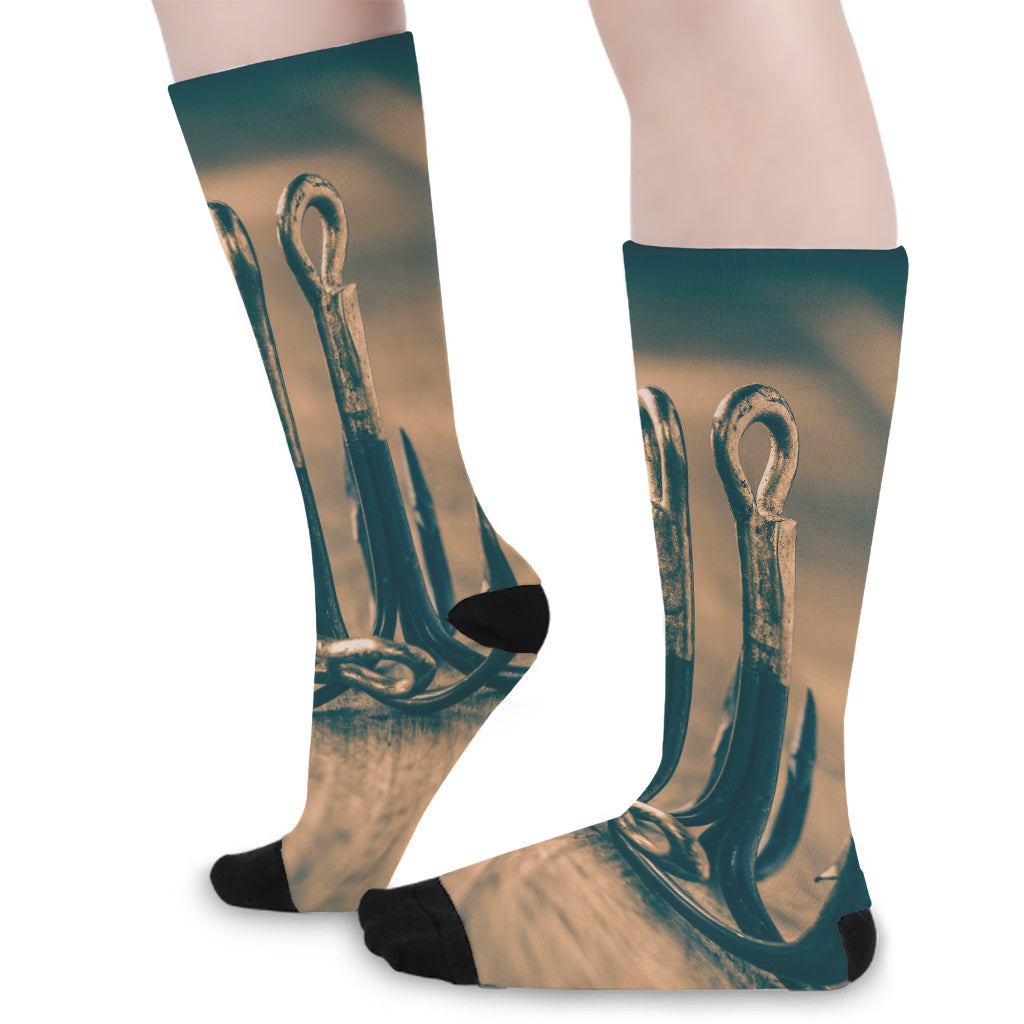 Fishing Hooks Print Long Socks