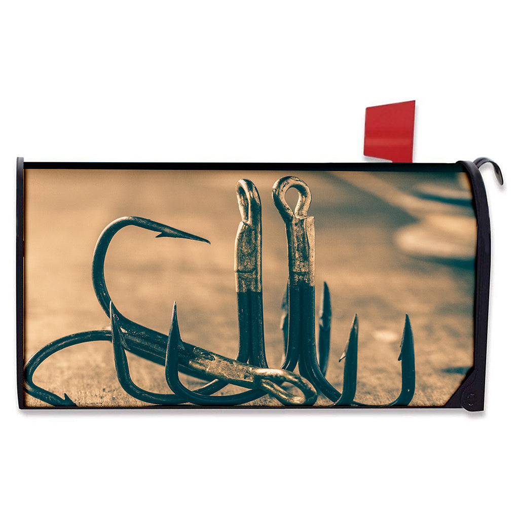 Fishing Hooks Print Mailbox Cover