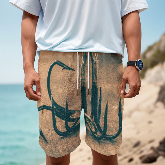 Fishing Hooks Print Men's Cargo Shorts