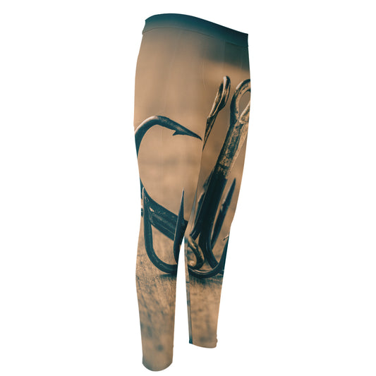 Fishing Hooks Print Men's Compression Pants