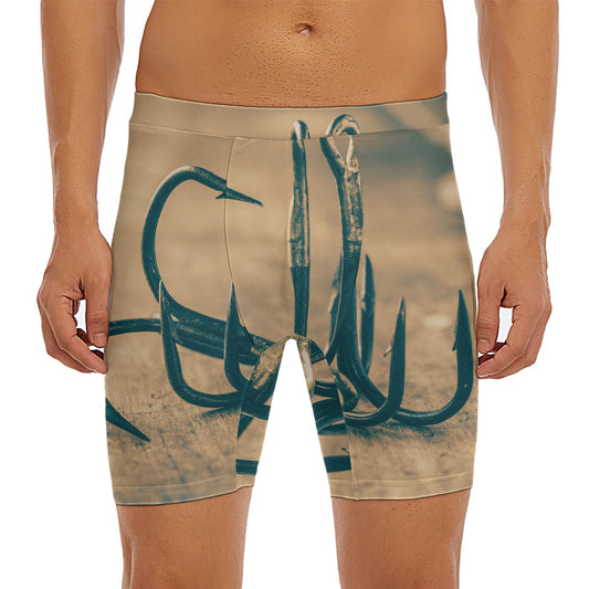 Fishing Hooks Print Men's Long Boxer Briefs