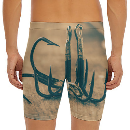 Fishing Hooks Print Men's Long Boxer Briefs