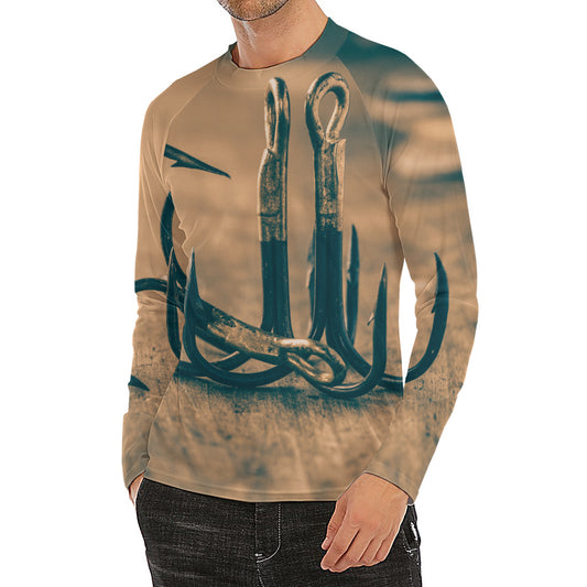 Fishing Hooks Print Men's Long Sleeve Rash Guard