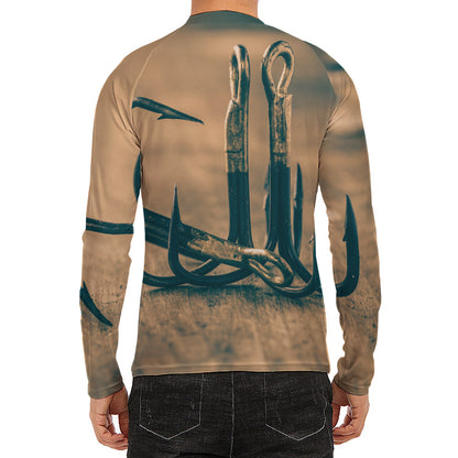 Fishing Hooks Print Men's Long Sleeve Rash Guard