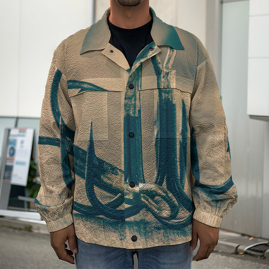 Fishing Hooks Print Men's Shirt Jacket