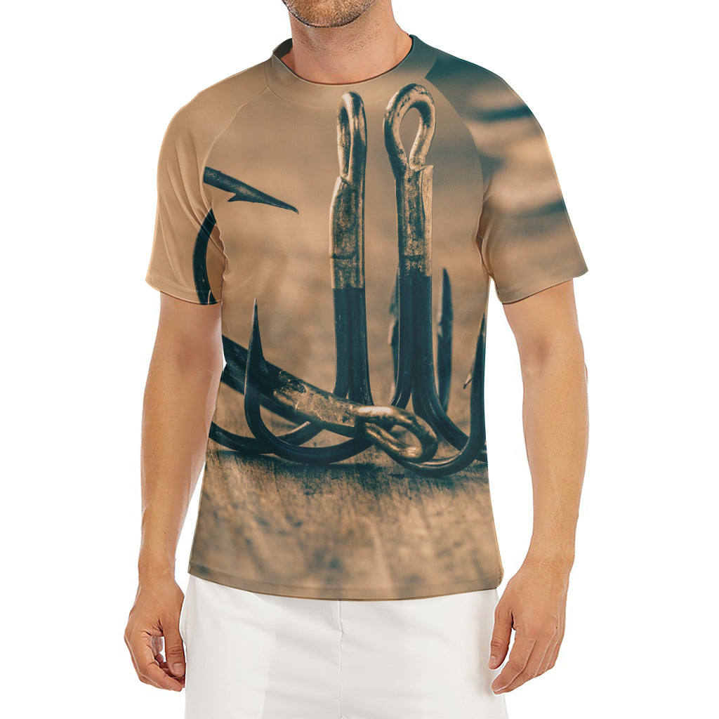 Fishing Hooks Print Men's Short Sleeve Rash Guard