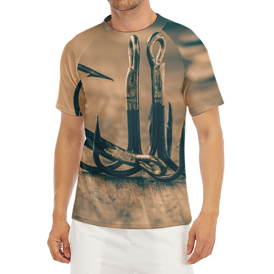 Fishing Hooks Print Men's Short Sleeve Rash Guard