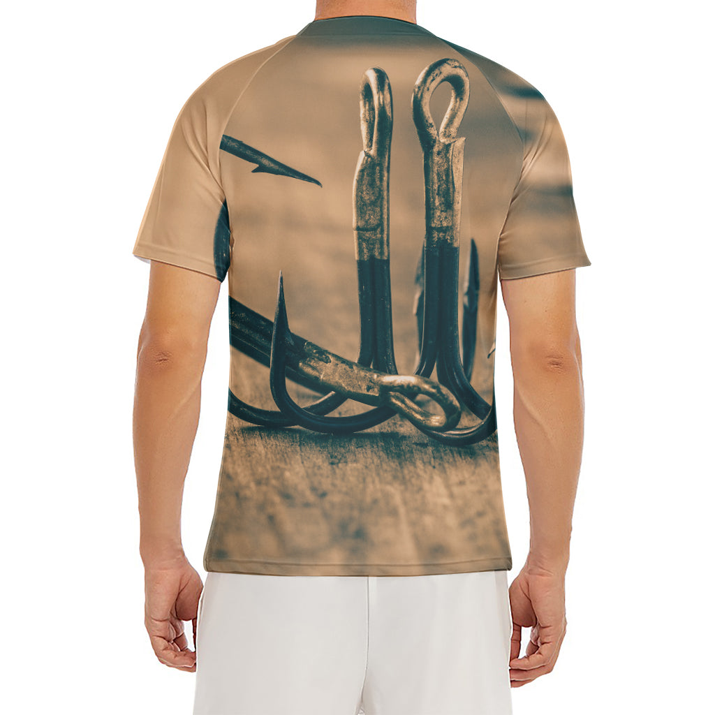 Fishing Hooks Print Men's Short Sleeve Rash Guard