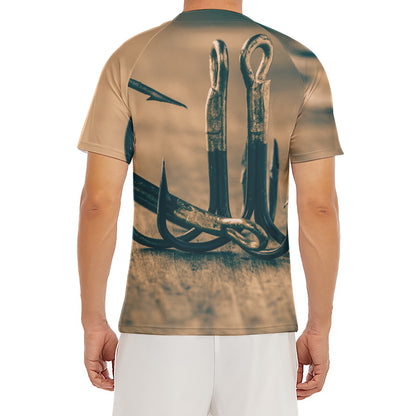 Fishing Hooks Print Men's Short Sleeve Rash Guard