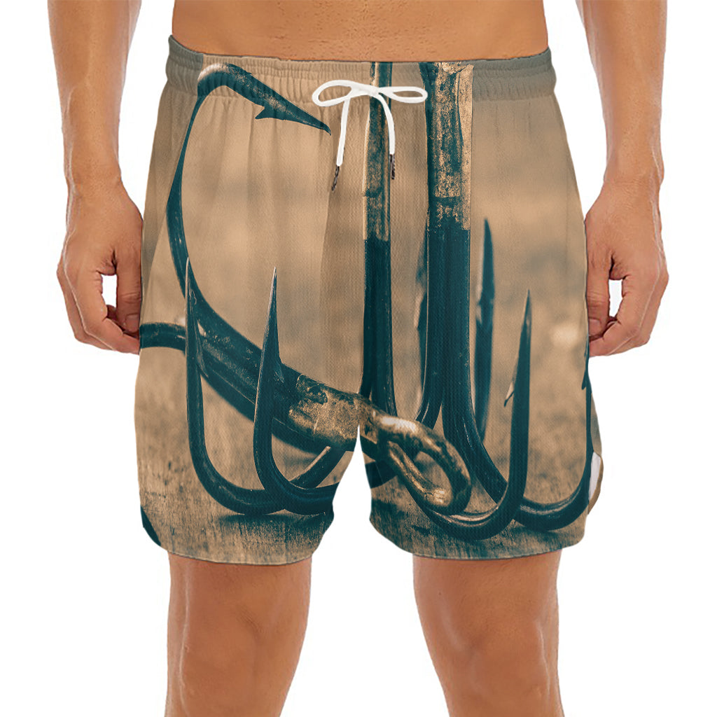 Fishing Hooks Print Men's Split Running Shorts