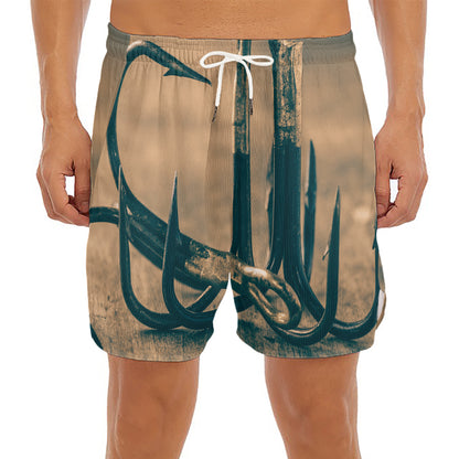 Fishing Hooks Print Men's Split Running Shorts