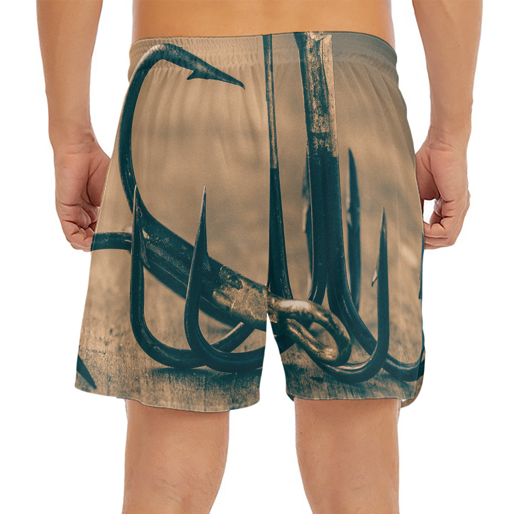 Fishing Hooks Print Men's Split Running Shorts
