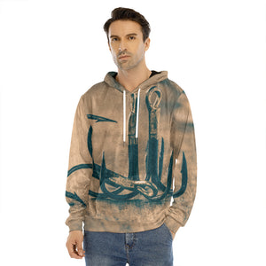 Fishing Hooks Print Men's Velvet Pullover Hoodie